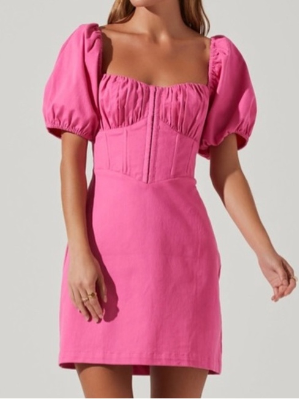 ASTR The Label Small Kelilah Pink Puff-Sleeve Mini Dress